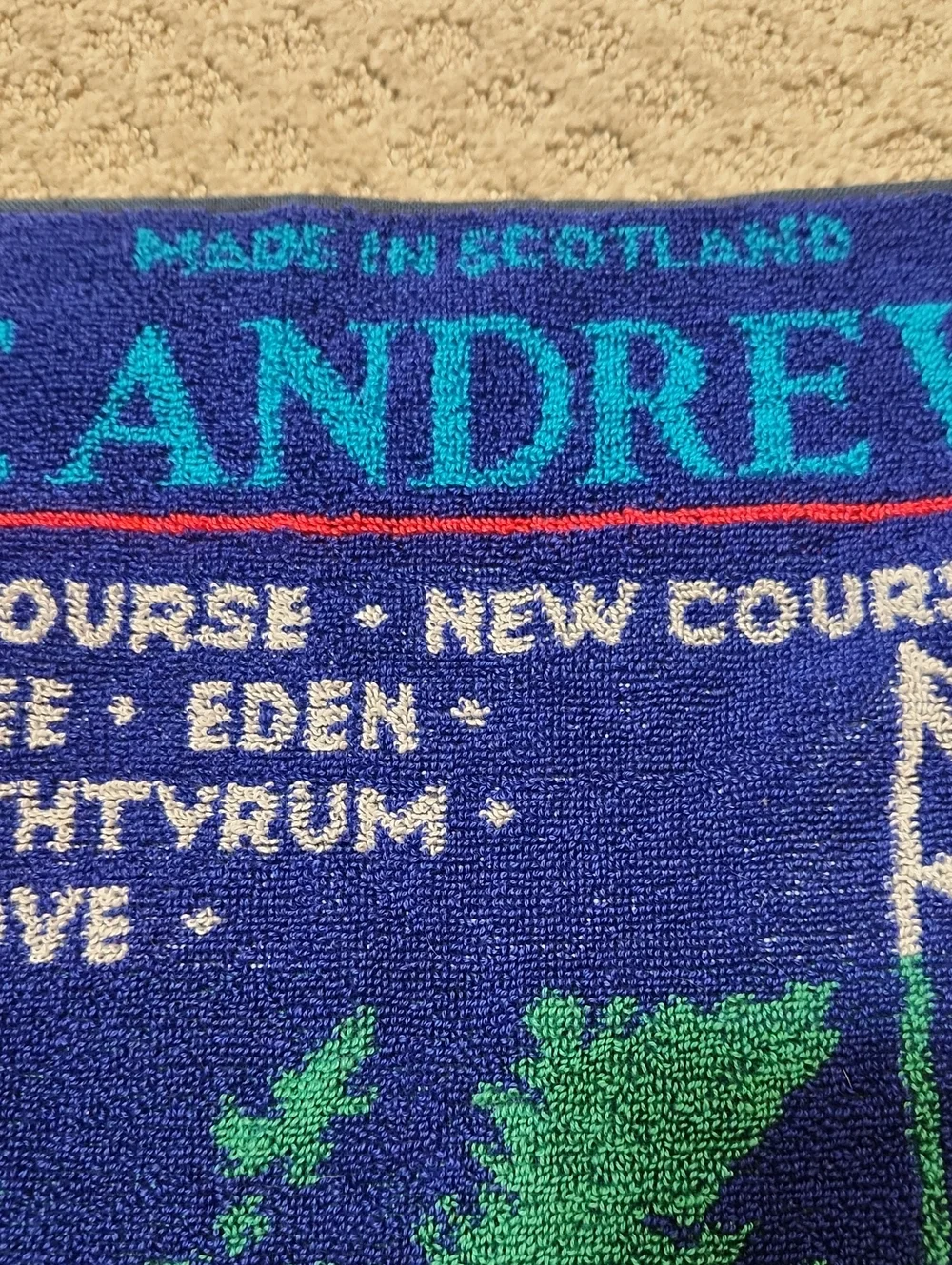 St. Andrews Golf Towel Home of Golf Blue & Green Made In Scotland